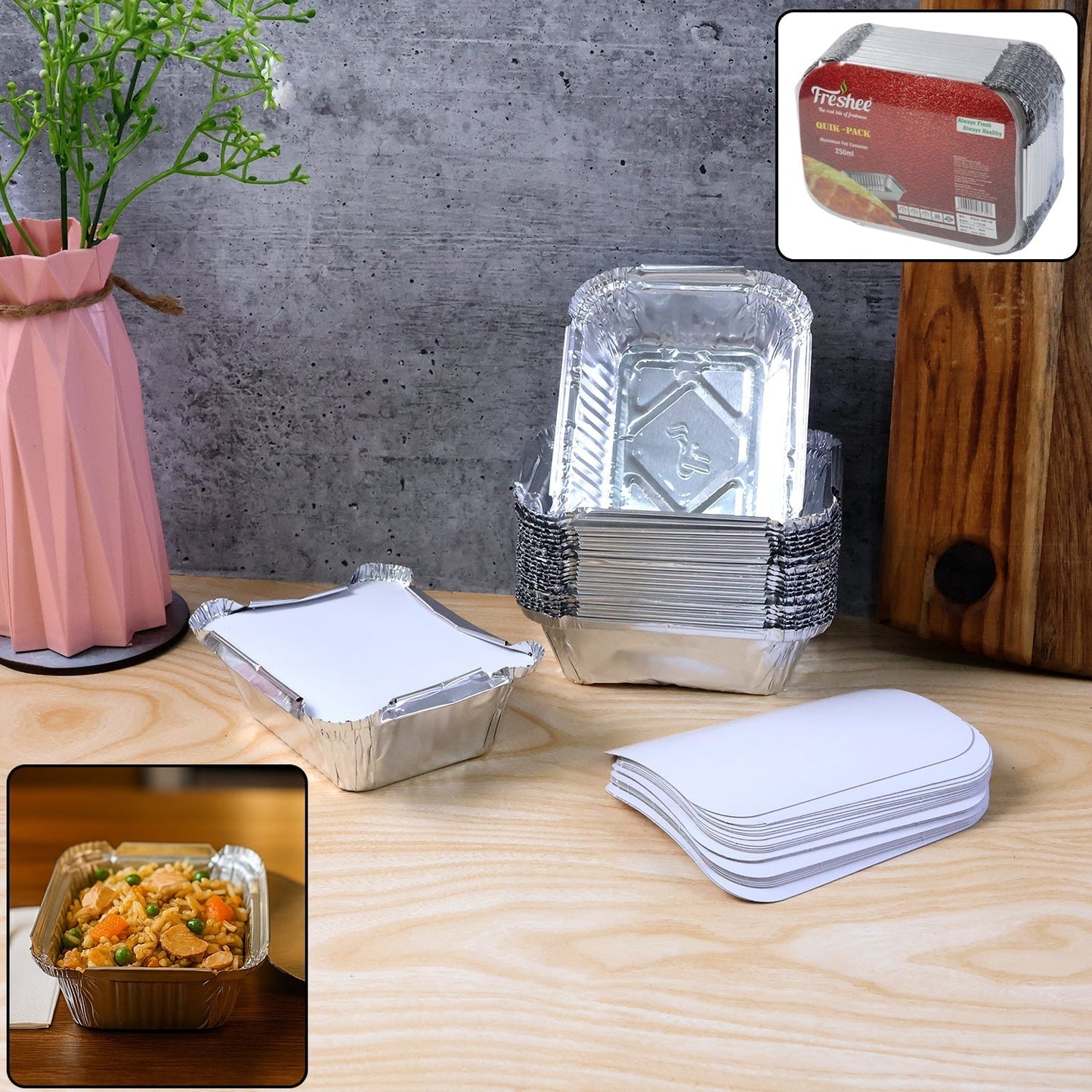 Disposable Aluminium Food Containers with Lids â€“ 250 ml Capacity (Pack of 25)