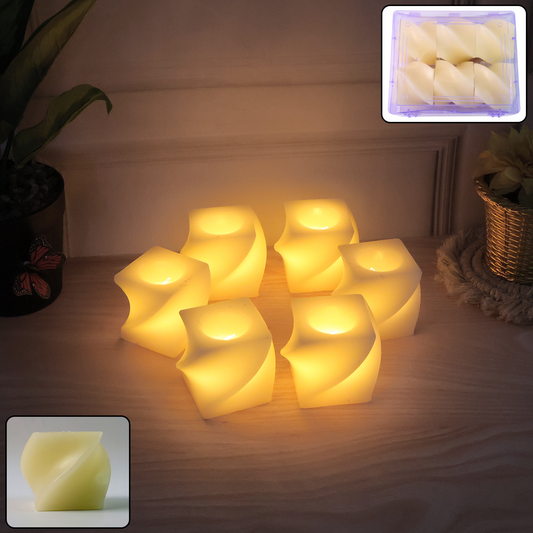 Set of 6 LED Flameless Decorative Candles â€“ Square Shape Tealight Lamps