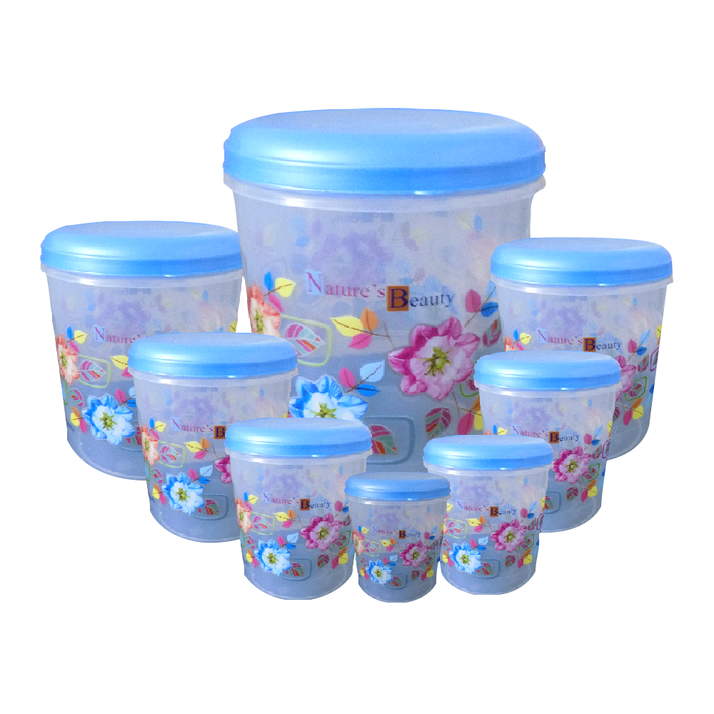 Air Tight Plastic Transparent Container Set (10000ml, 7000ml, 5000ml, 3000ml, 2000ml, 1000ml, 750ml, 500ml)