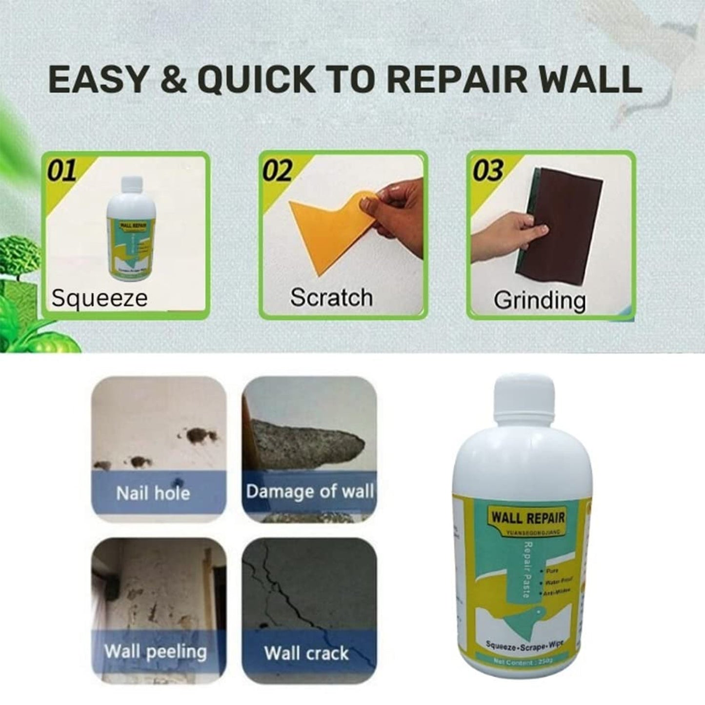 Wall Crack Repair Cream with Scraper - (Set)
