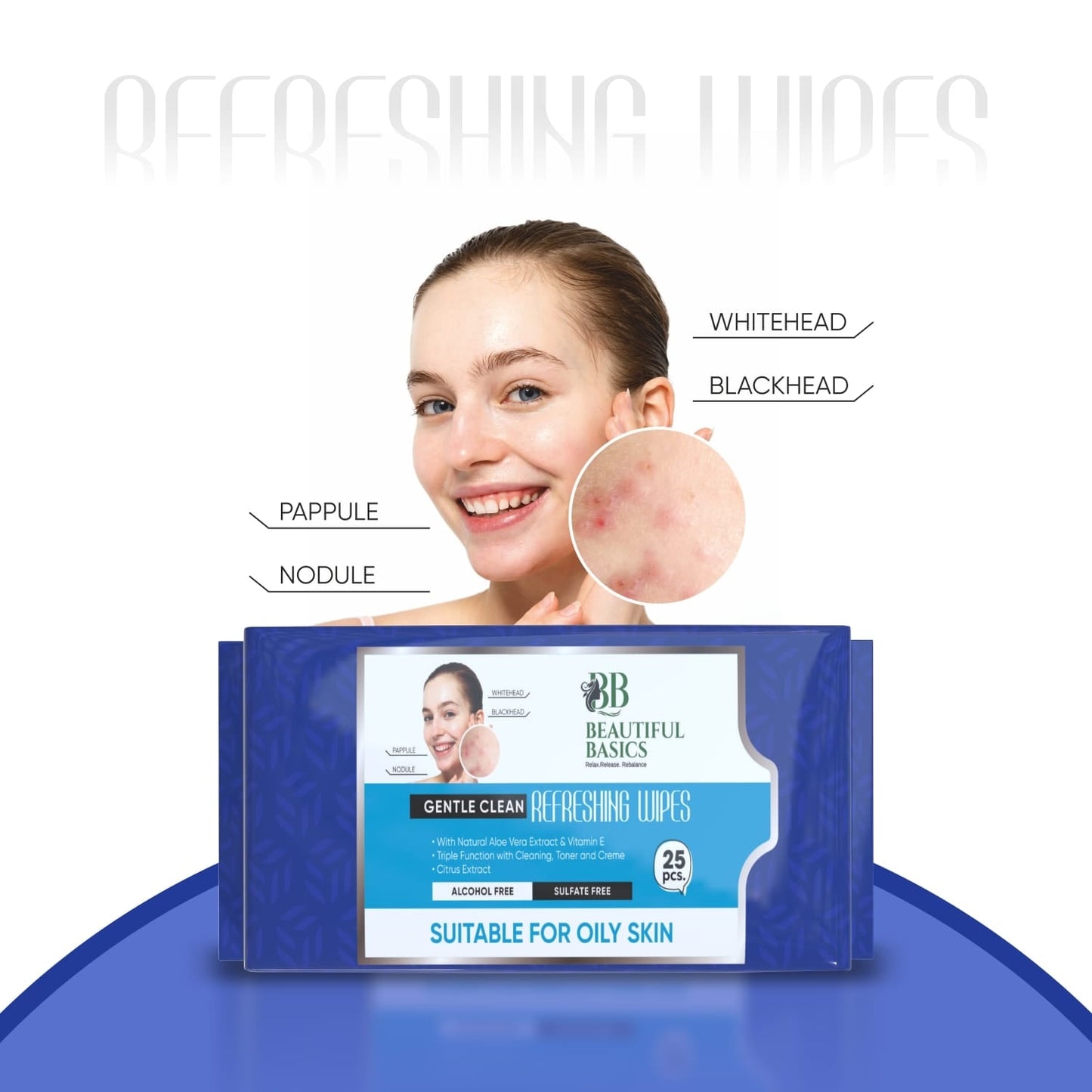 Beautiful Basics Dry, Oily, Sensitive & Normal Skin Face Wipes (4Pkt x 100 Pcs)