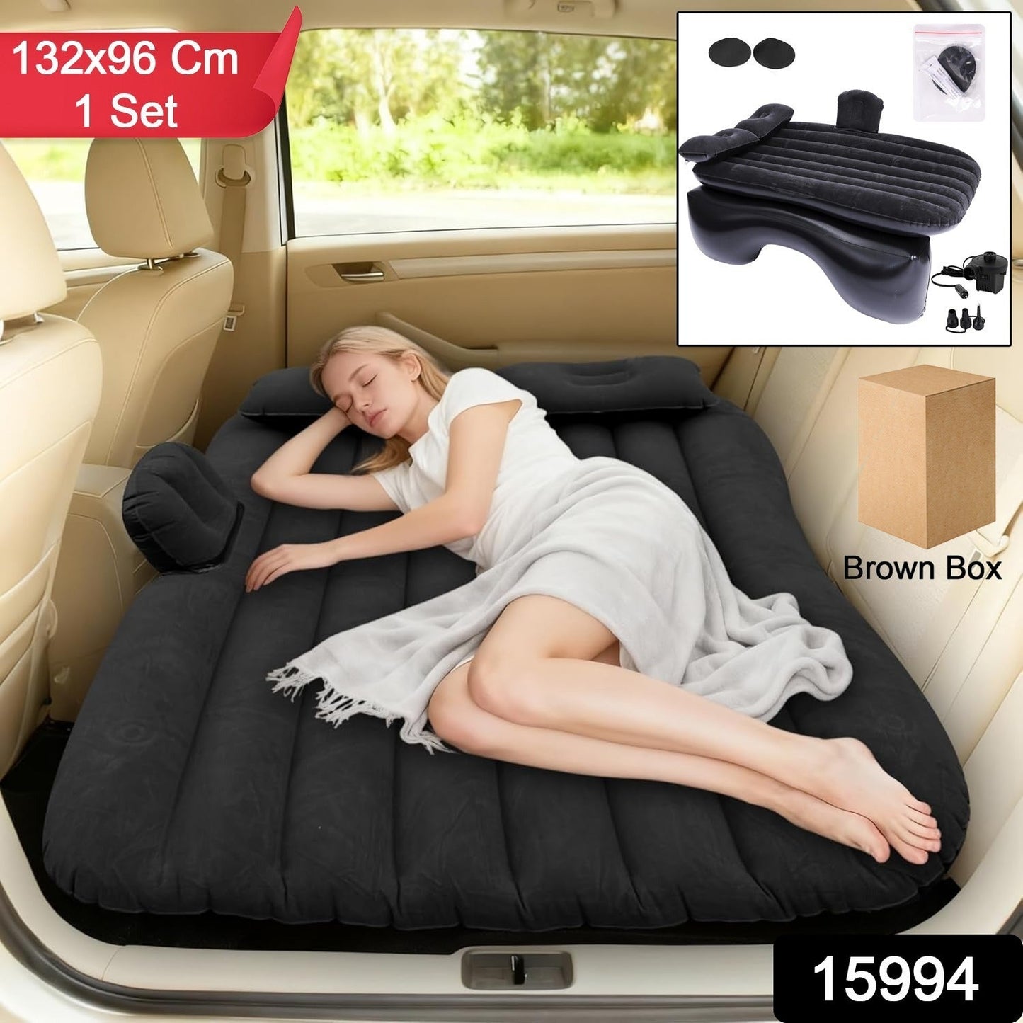 Inflatable Car Air Mattress Bed (132 Ã— 96 cm, 1 Set)