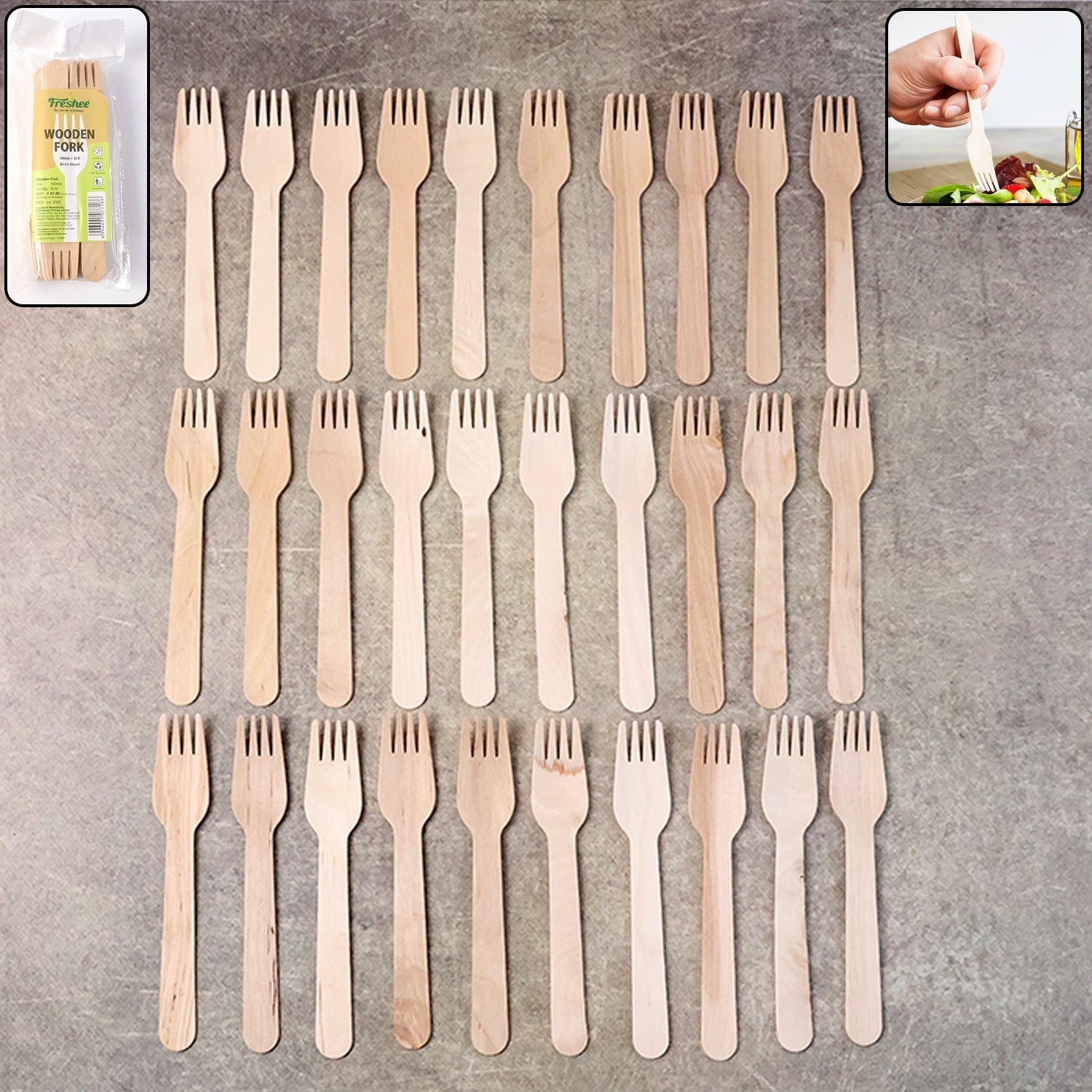 Freshee 160mm Wooden Fork â€“ 30 Pcs Pack