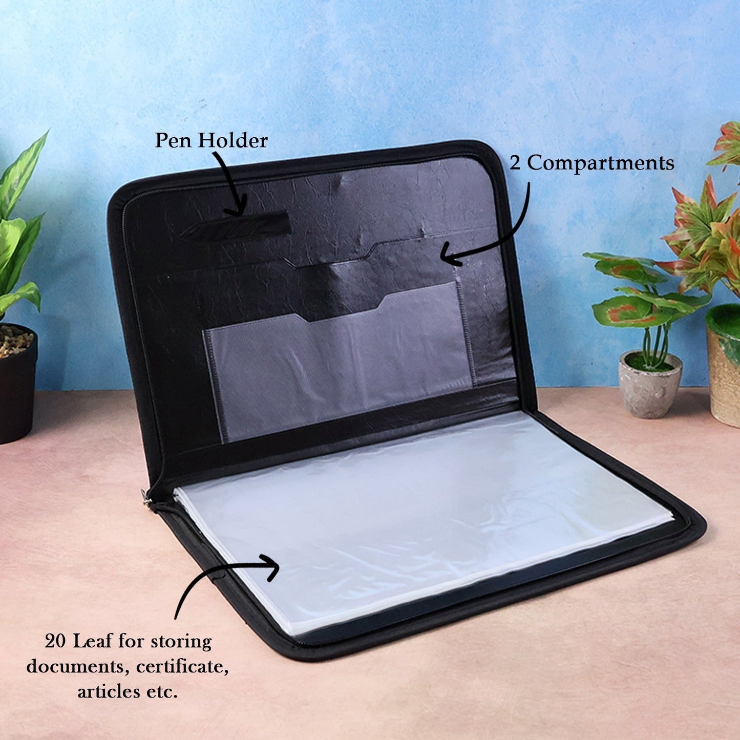 Aerotix A4 Portfolio File Zipper â€“ 20 Leaf Professional Document Organizer Folder