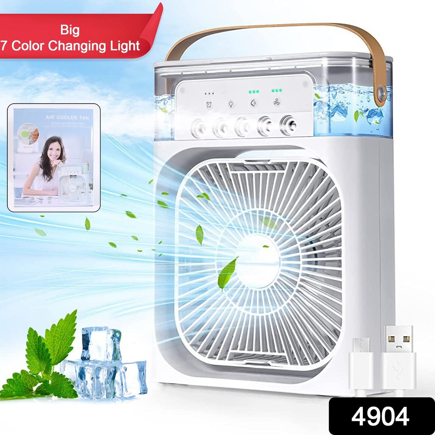 Portable Air Cooler Fan with 7-Color Light â€“ Personal AC Fan