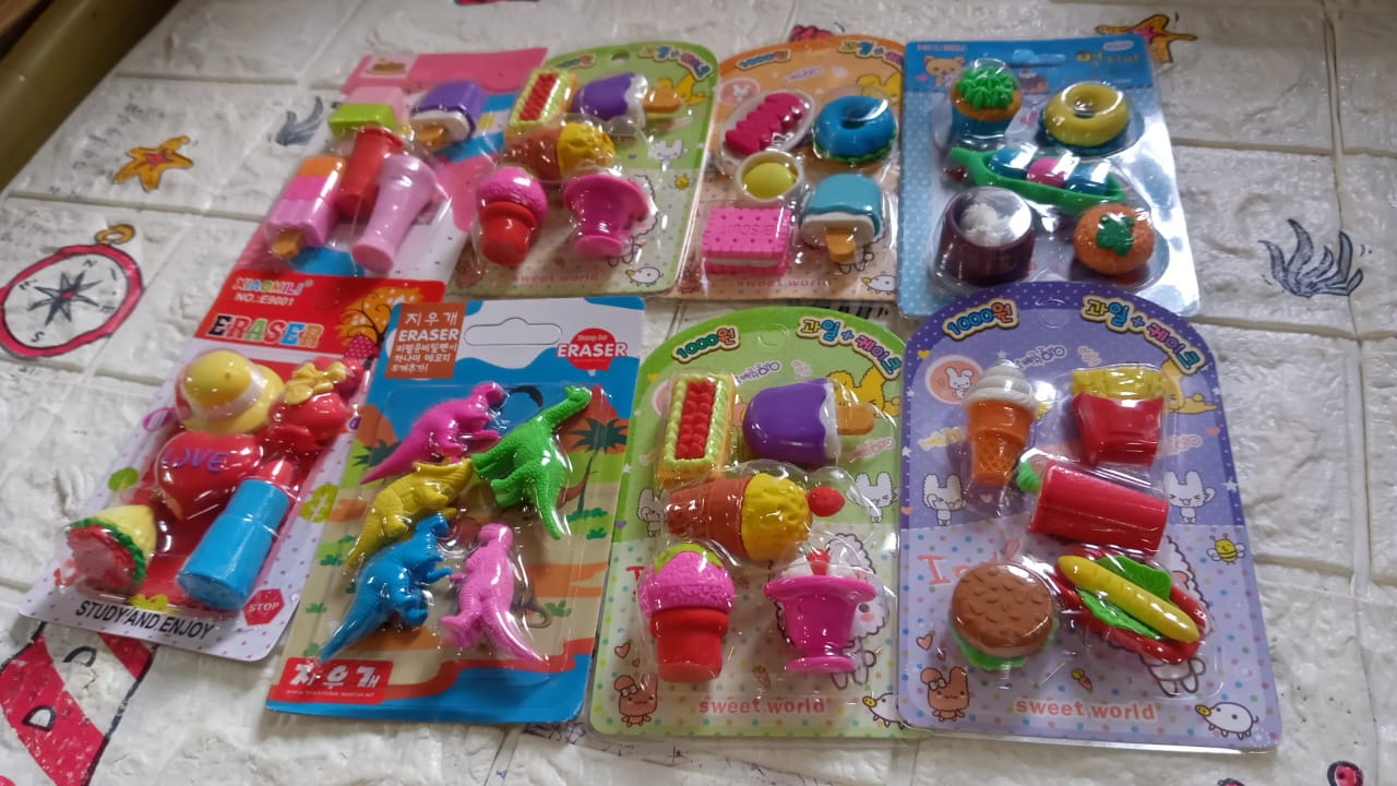 Mix Design Fancy Erasers Set – Colorful & Stylish Erasers for Kids, Birthday Gift & School Prize (1 Set)