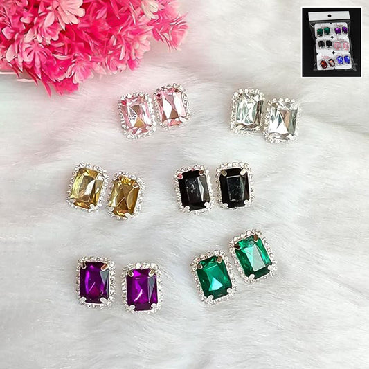 Diamond Jewellery Interchangeable Triangular Shaped Earrings (6 Pari / Mix Color & Design)