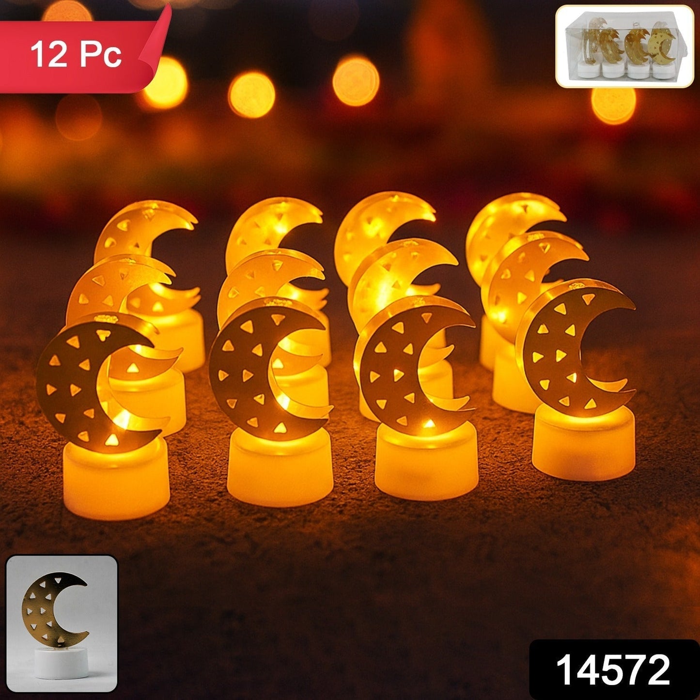 Decorative Moon Shaped Flameless LED Candles (12 Pc)