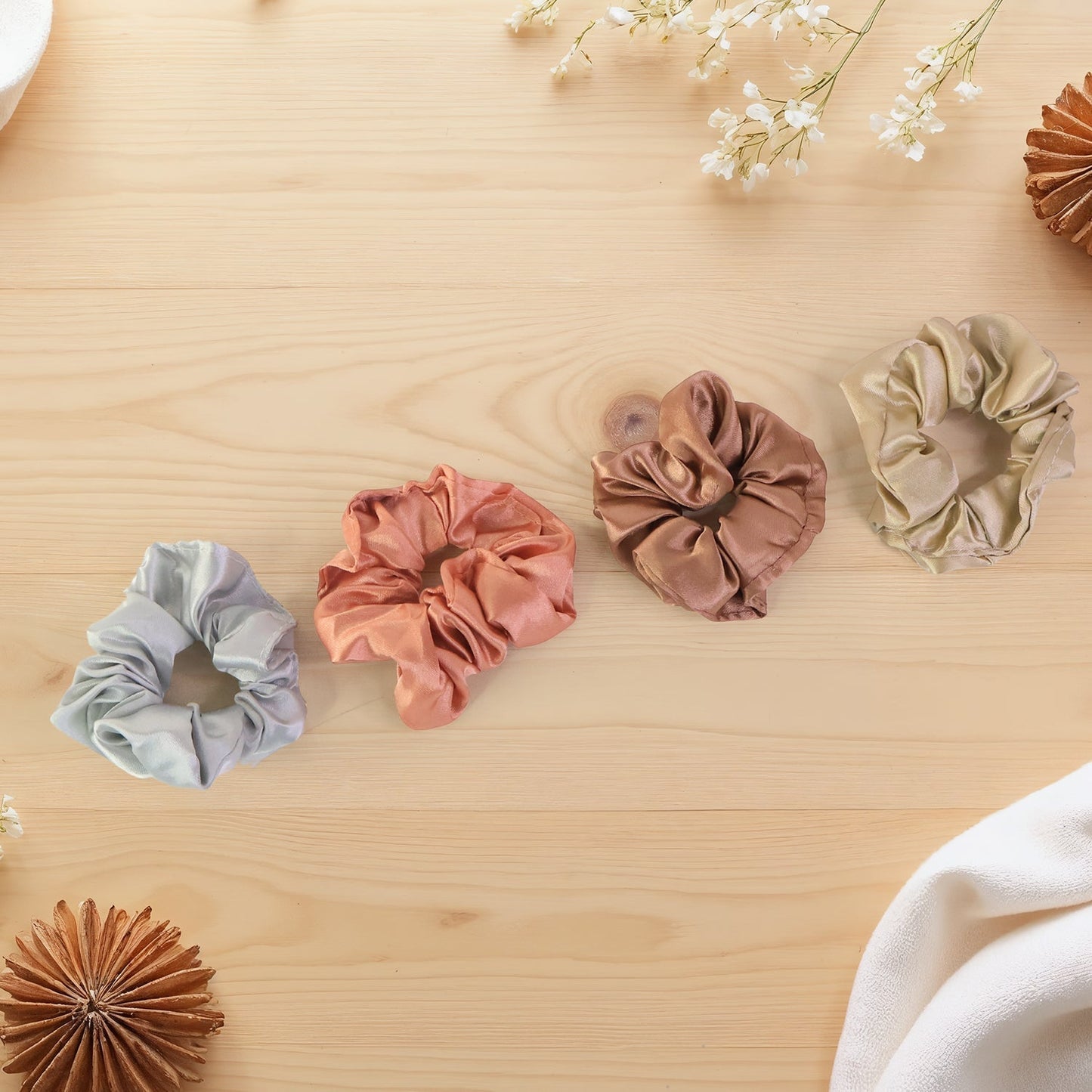 Premium Satin Hair Scrunchies / Elastic Hair Ties for Women & Girls (12 Pc)