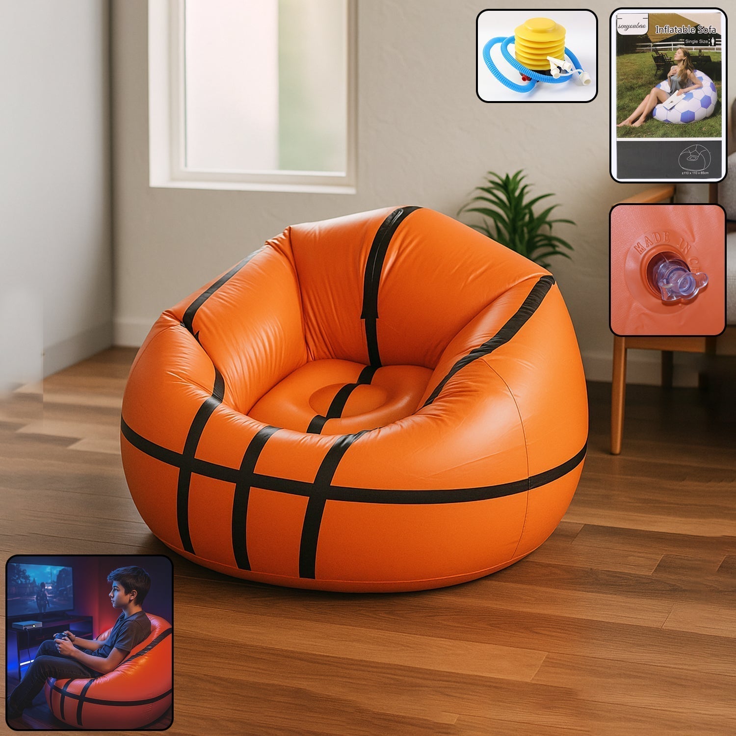 Foldable Cartoon Style  Sofa Chair Ball Chair for Adults Kids Size 110Ã—85 cm