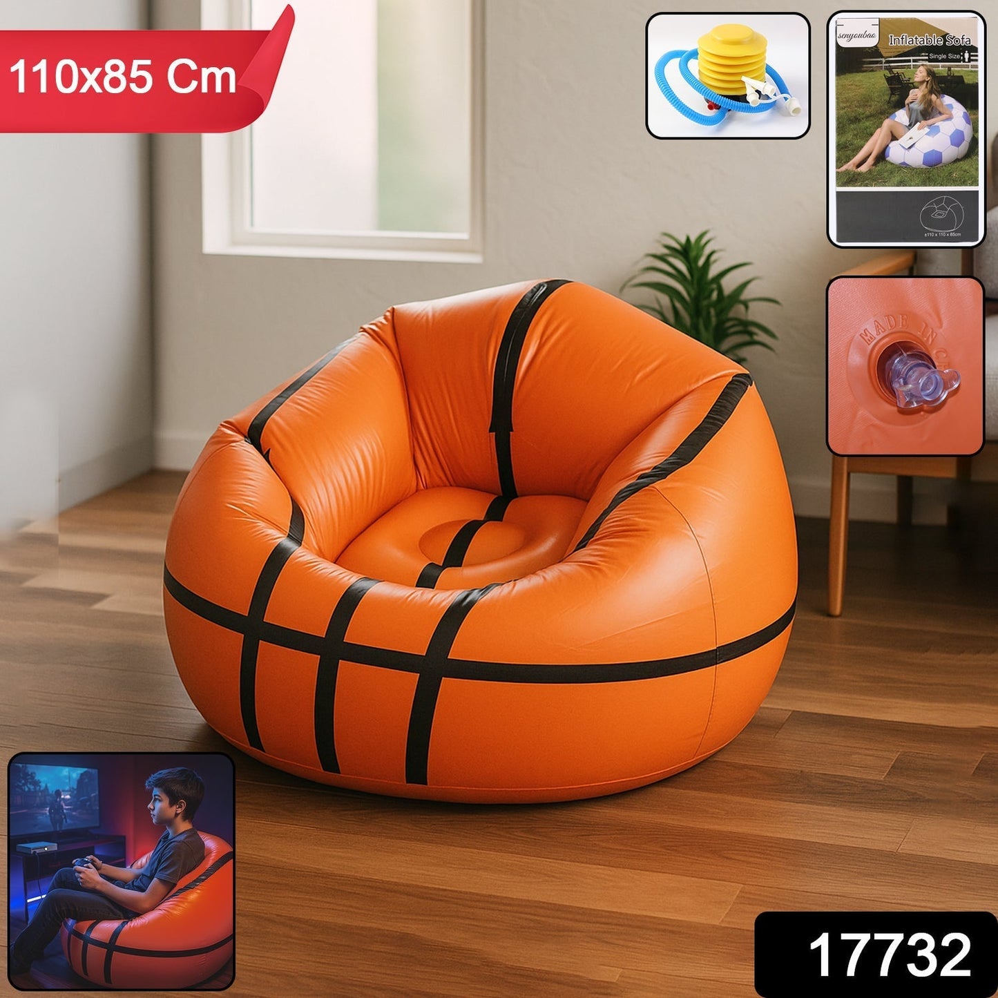 Foldable Cartoon Style  Sofa Chair Ball Chair for Adults Kids Size 110Ã—85 cm