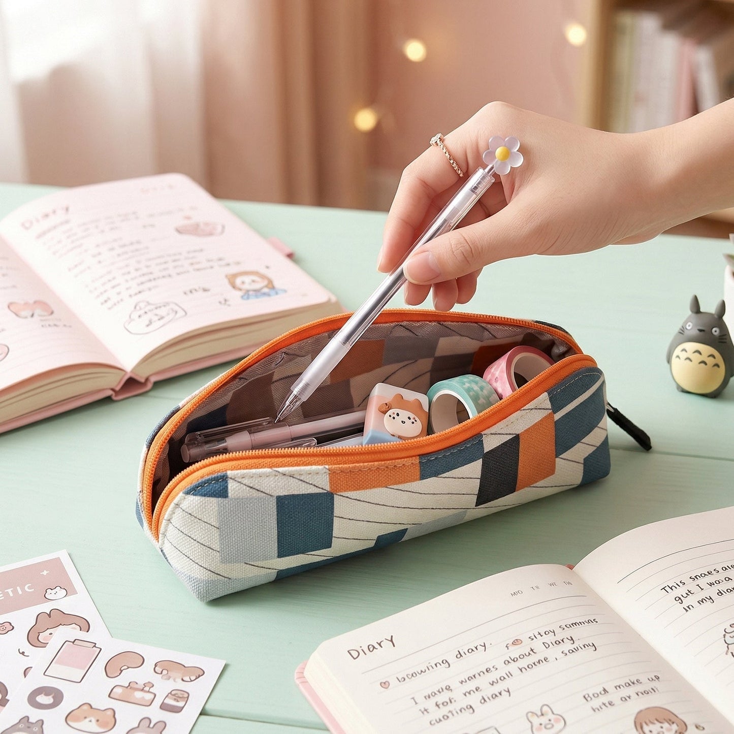 Designer Fabric Zipper Pencil Pouch (1 Pc)