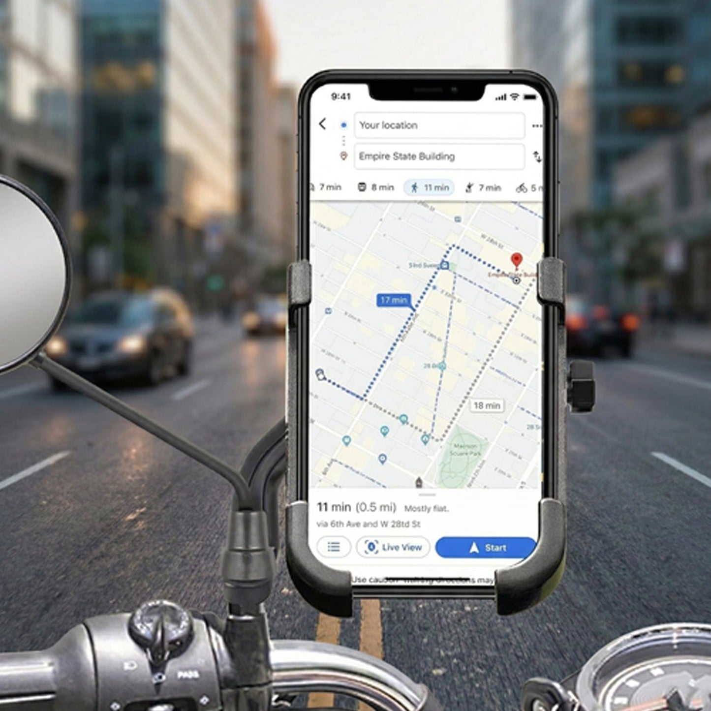 Mobile Phone Holder With Easy Adjustable Rear View Mirror Mount Solid Metal Cradle Stand Suitable for Bike & Mobile Phones