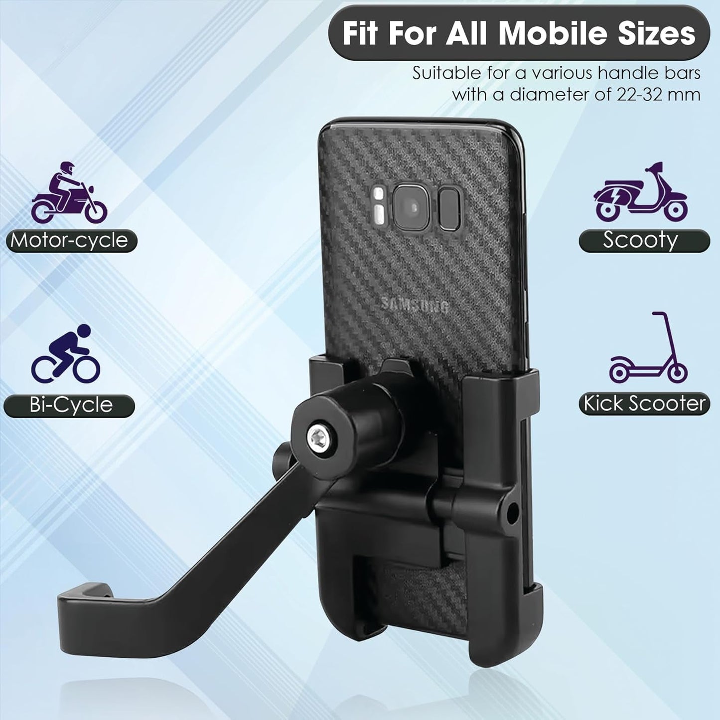 Mobile Phone Holder With Easy Adjustable Rear View Mirror Mount Solid Metal Cradle Stand Suitable for Bike & Mobile Phones