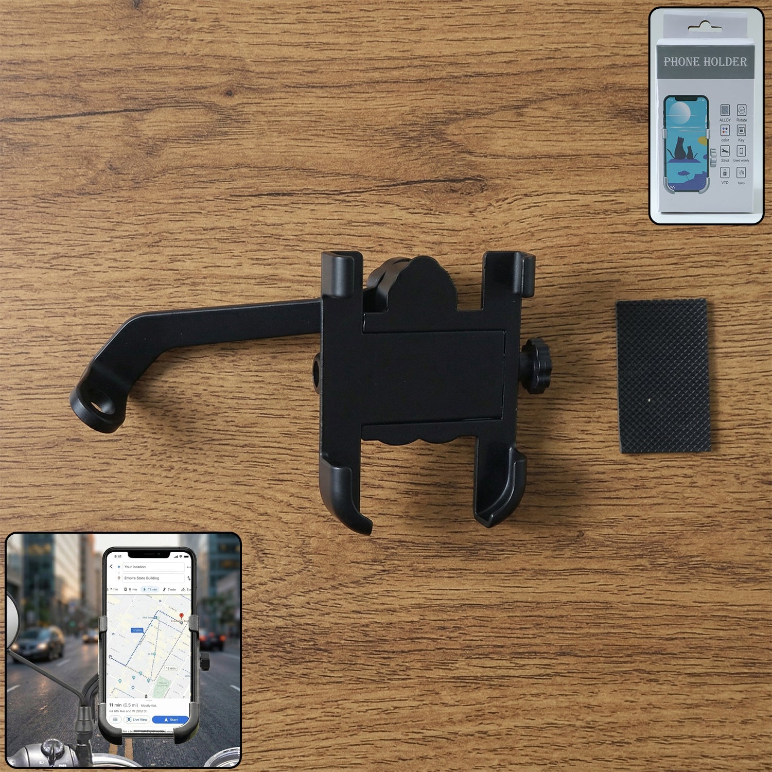 Mobile Phone Holder With Easy Adjustable Rear View Mirror Mount Solid Metal Cradle Stand Suitable for Bike & Mobile Phones