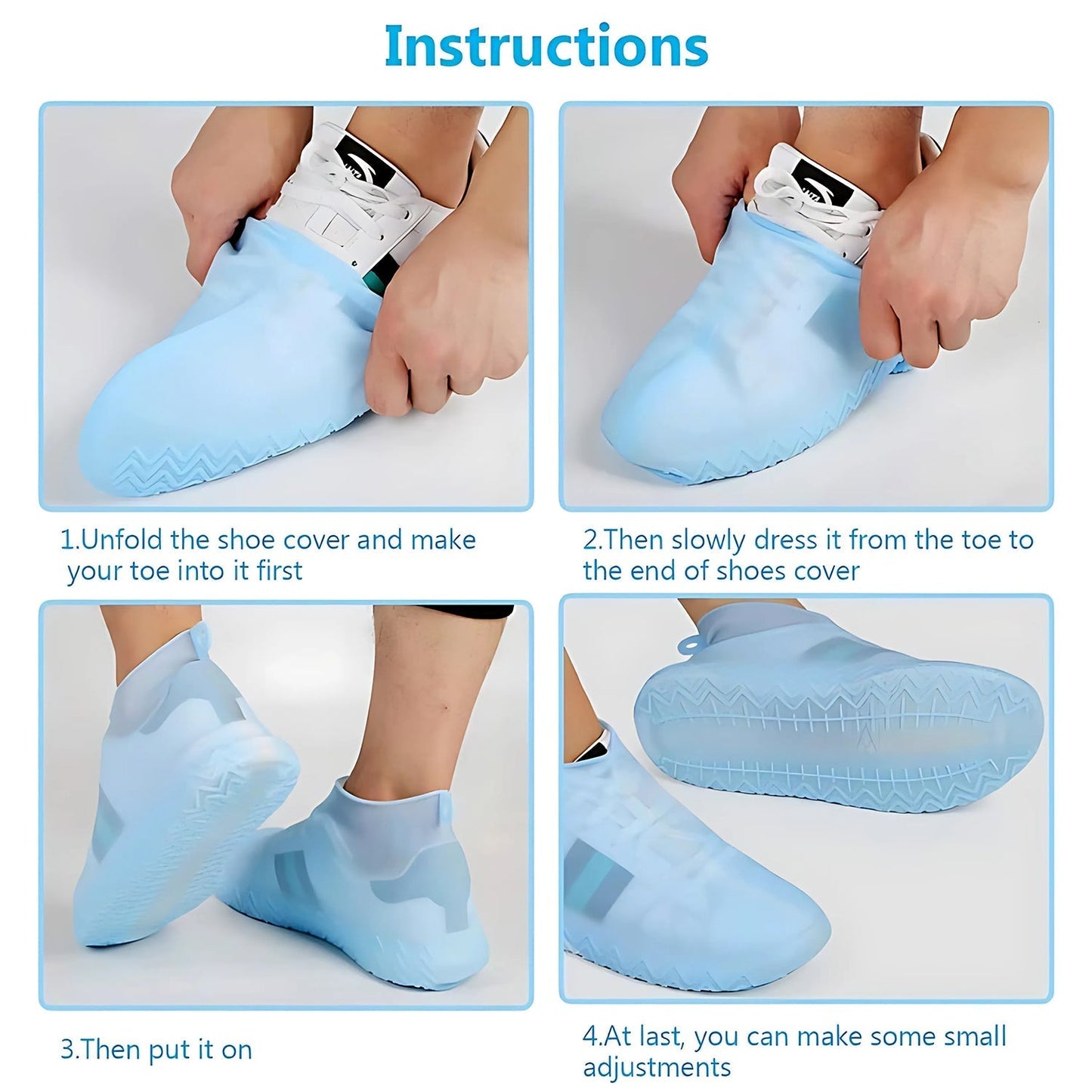 Blue Non-Slip Silicone Rain Reusable Anti skid Waterproof Fordable Boot Shoe Cover (1 Pair)