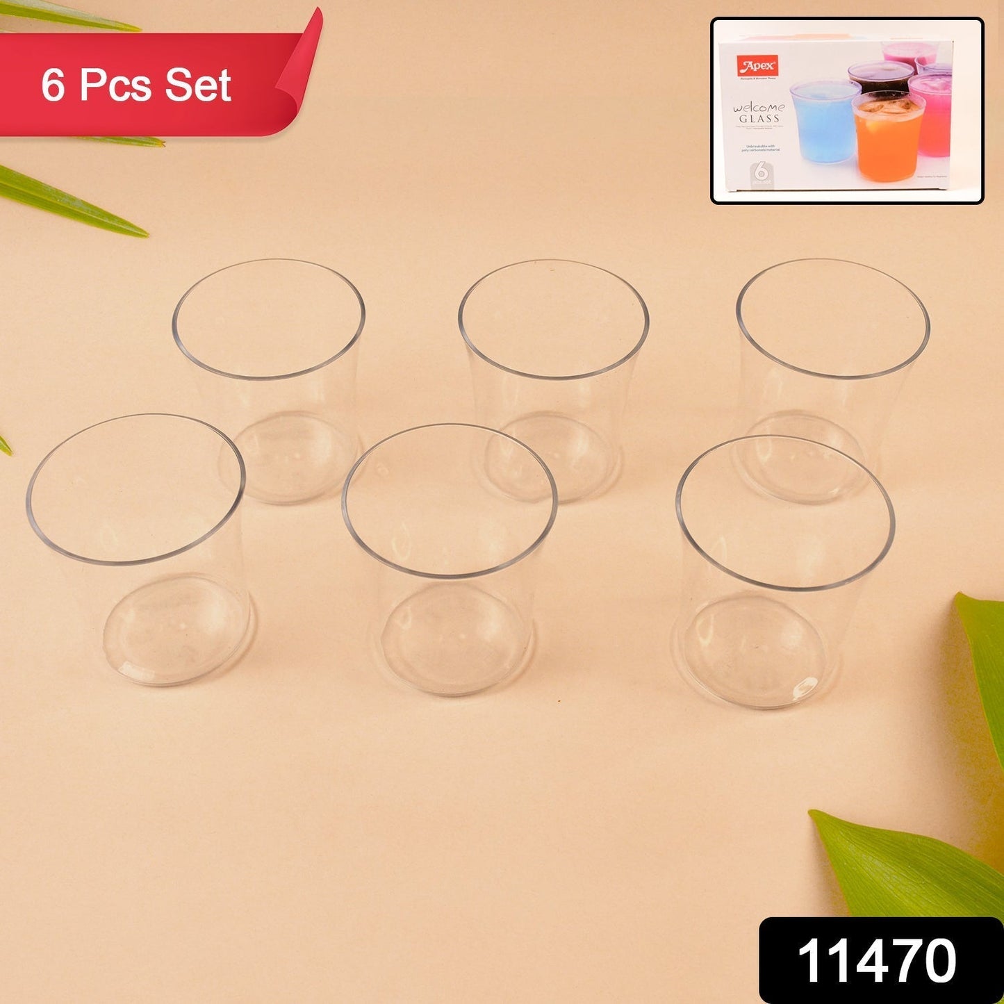 Apex Welcome Plastic Glass Set for Daily Use â€“ Set of 6