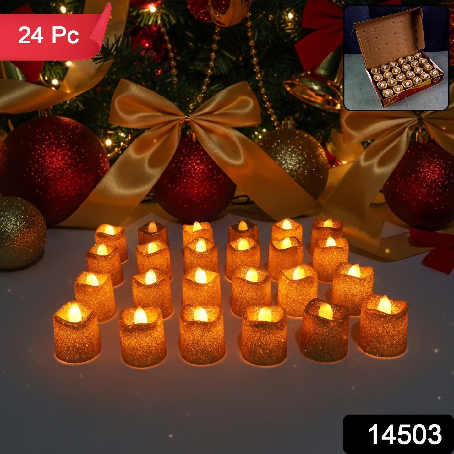 christmas Premium Glitter LED Tealight Candles (24 Pc Set)