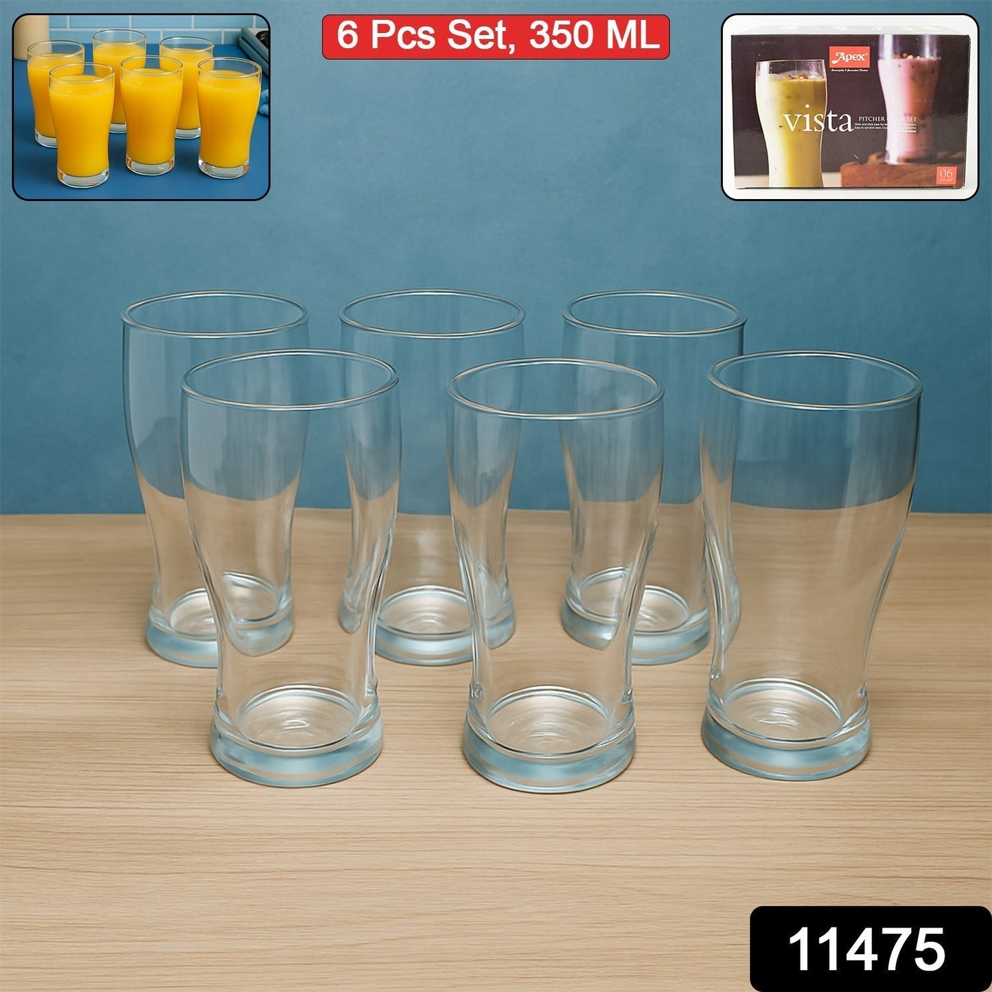 Apex Vista Unbreakable Pitcher Glass Set â€“ 350 ML (Approx) | 6-Piece