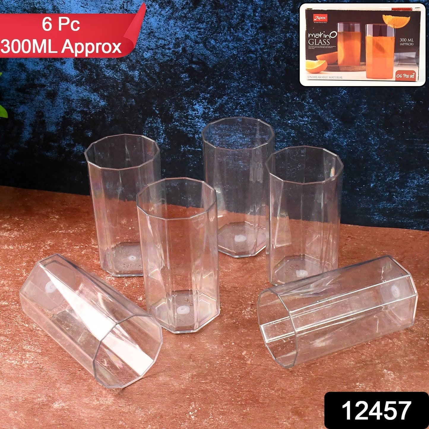 Apex Merino Nâ€™ Glass Unbreakable Plastic Drinking Glass Set (6Pc/300ml) Approx