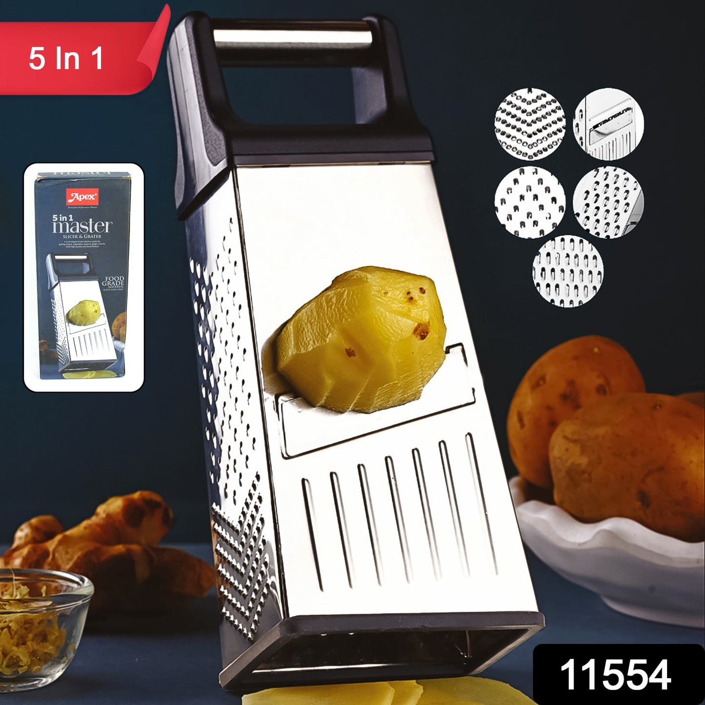 Apex 5-in-1 Master Stainless Steel Multipurpose Slicer and Grater