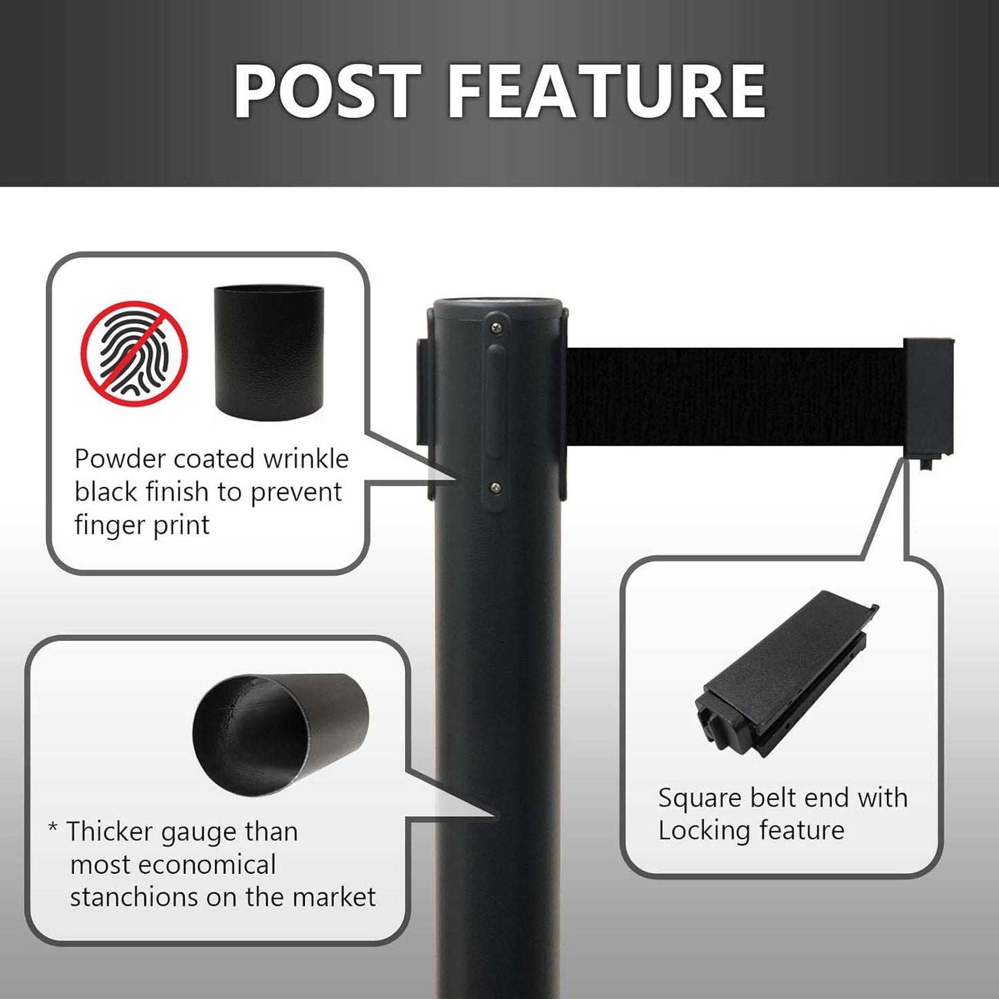 Heavy Duty Retractable Belt Crowd Control Pole with Sturdy Base â€“ 1 Pc