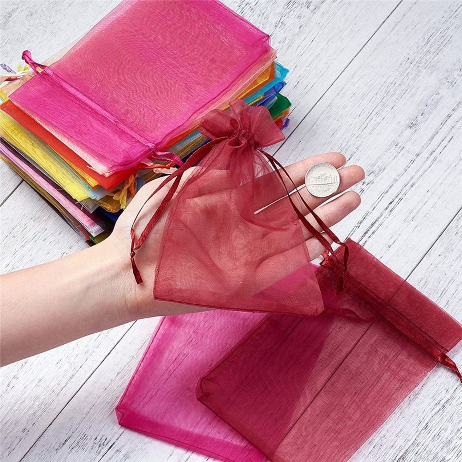 Organza Drawstring Gift Bags – Small Mesh Pouches for Wedding, Party & Festival Favors (50 Pcs Set)