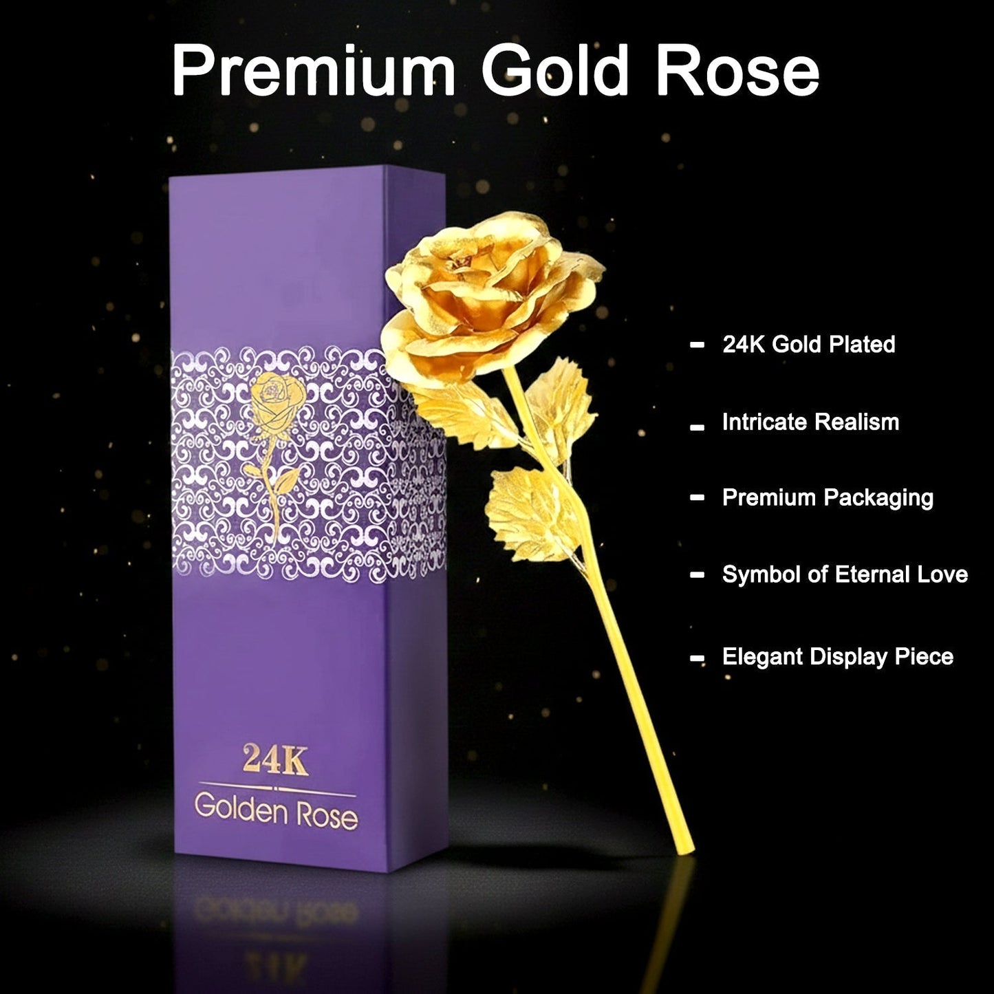 Luxury Decorative Gold Plated Artificial Golden Rose with Premium Box
